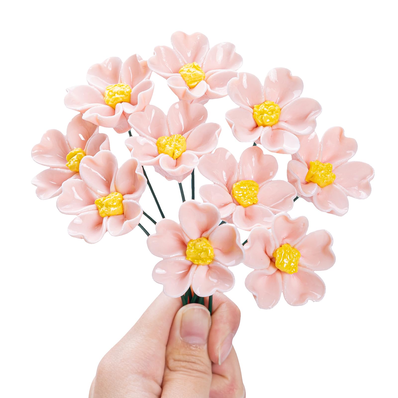 TGYHCJBY Ceramic Flowers Lifelike Fake Flowers for Home Decor, Vintage Rustic Wedding Table Centerpiece, Living Room Bathroom Farmhouse Decoration (Style B-pink)