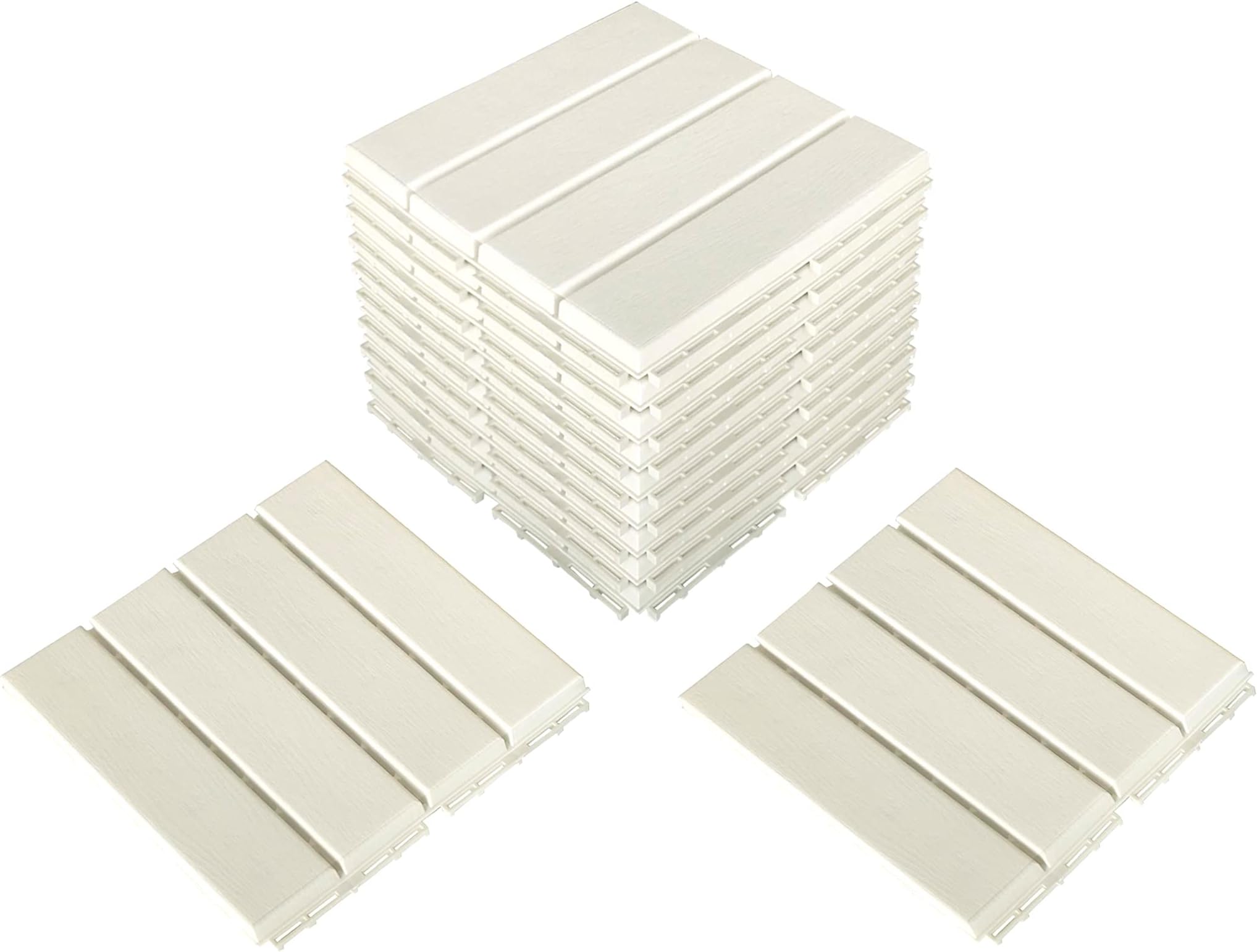 PlantexTiles for Floor-Interlocking Heavy Plastic Tiles/Garden Tile/Quick Flooring Solution for Indoor/Outdoor Deck Tile-Pack of 12 (Off - White)