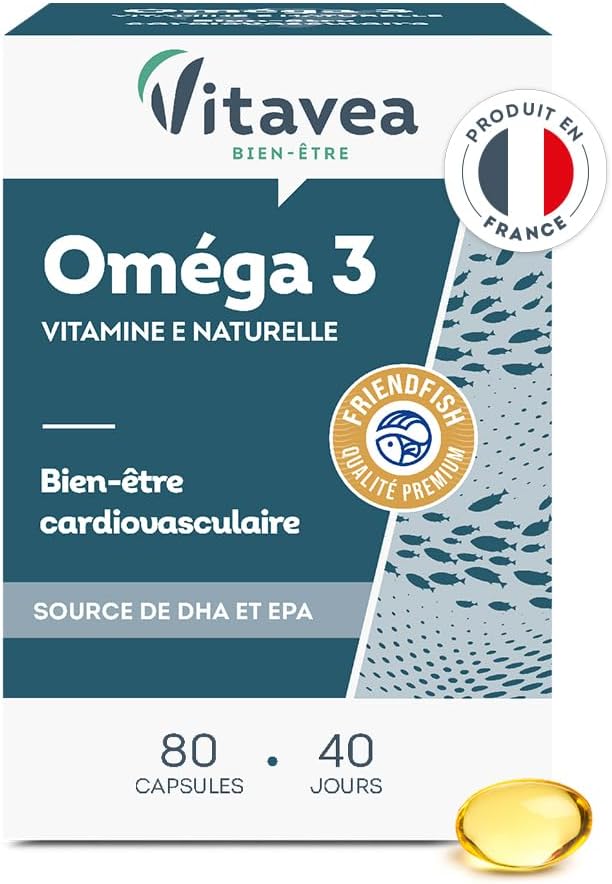 VITAVEA BIEN-ETRE – Omega 3 Natural Vitamin E – Wild Fish Oil Premium Quality – Source of EPA and DHA – Cardiovascular Wellness – 80 Capsules – 40 days – Made in France VITAVEA BIEN-ETRE – Omega 3 Natural Vitamin E – Wild Fish Oil Premium Quality – Source of EPA and DHA – Cardiovascular Wellness – 80 Capsules – 40 days – Made in France