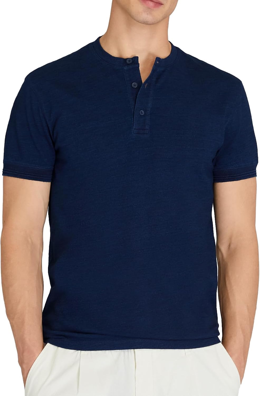Club Monaco Men's Men's Short Sleeve Indigo Henley