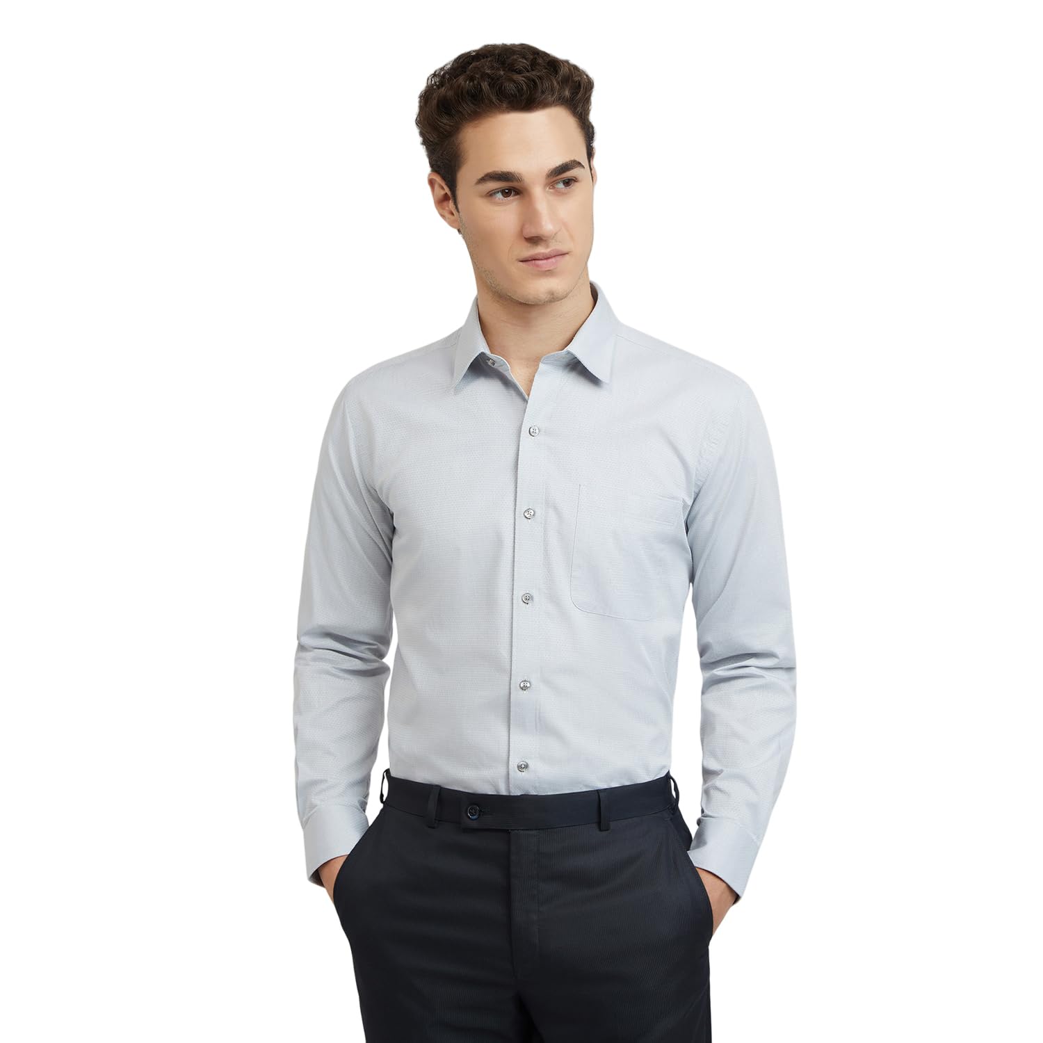 raymond Men's Regular Fit Pure Cotton Structure Pattern Semi Cutaway Collar Full Sleeve Formal Shirt-picture-27