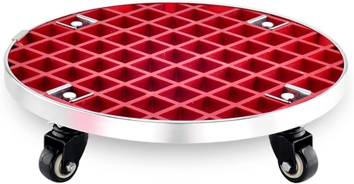 HTDRE Heavy-Duty Plant Pot Stand on Wheels - Moveable Metal Flower Caddy Trolley, Durable Rolling Tray for Large Pots, Garden Plant Saucer Mover, Red Planter Dolly