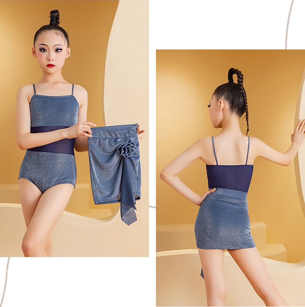 Vestido de Baile Latino para Niñas Camisola Infantil Disfraz de Bailarina Baile de Salón Tango Falda de Tango Vestido de Entrenamiento para Actuaciones(130Cm)