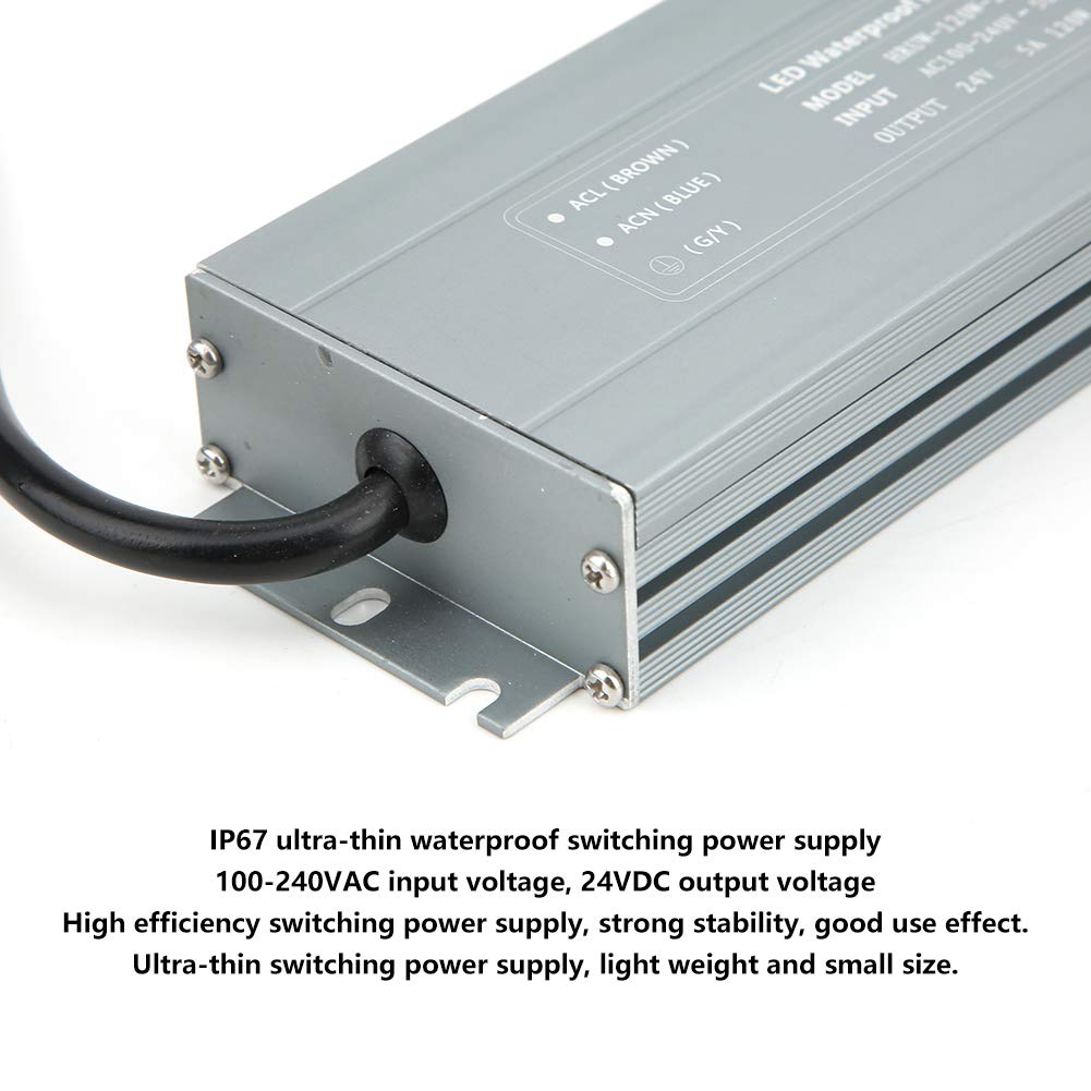 HRUW Alimentatore 120 W 24 V - Trasformatore driver LED con uscita 120 W 24 V CC - IP67 Impermeabile Alimentatore switching ultrasottile con ingresso da 100 a 240 V CA per