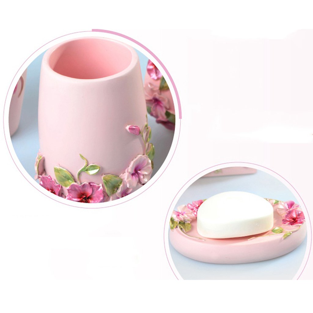 Set da Bagno in Stile Europeo in Resina Stile Fattoria Bagno 5 Pezzi Dispenser Sapone da Bagno Porta spazzolino Porta Sapone Set di Accessori da Bagno Completo Sapone Portasapone Rinse Cup
