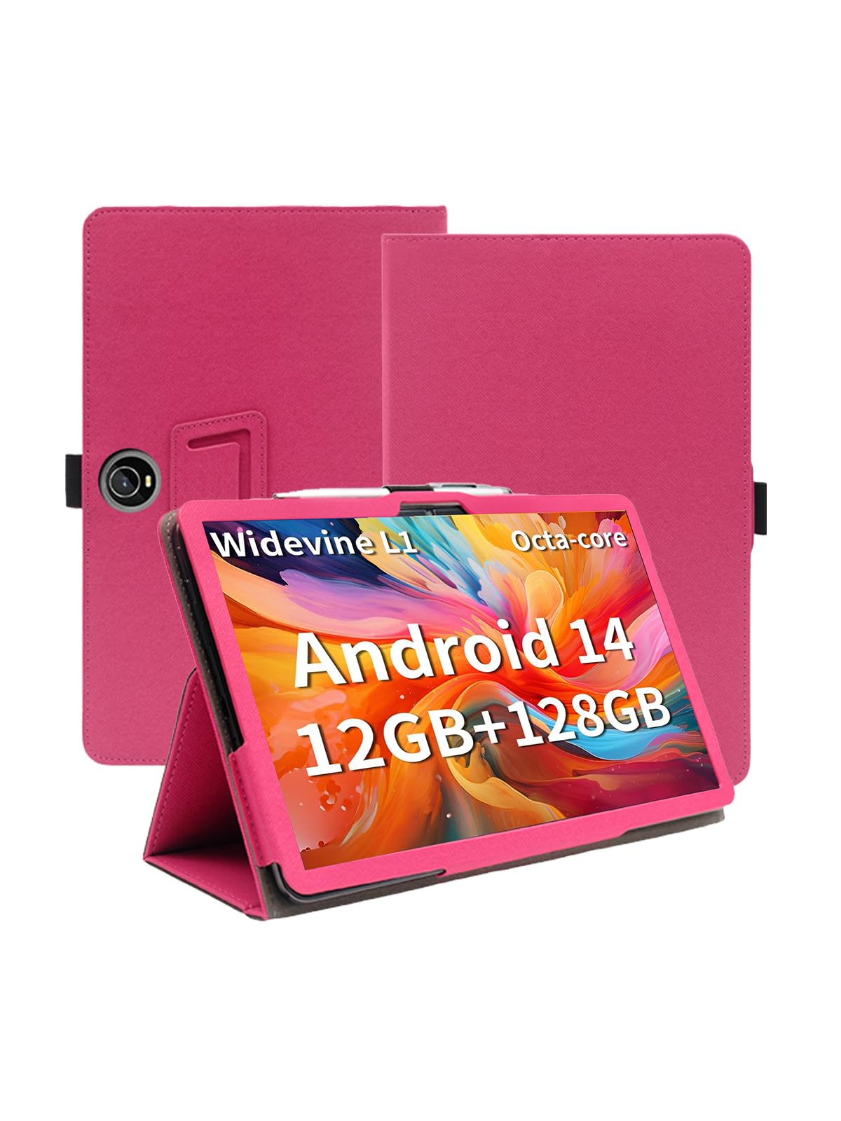 Case for TUOHAITIME C5 Android 14 Tablet 11 Inch 2024 Upgraded Version，Premium Leather Business Folio Stand Cover with Hand Strap for Tablet,Rose Red.