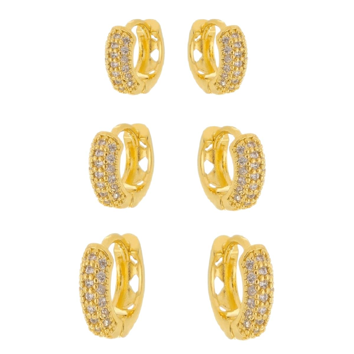 Trio De Brincos Argolas De Click Cravejadas Folheadas em promoção! Veja a oferta e mais achadinhos de Bijuterias 2 Hoje é o melhor dia para comprar Trio De Brincos Argolas De Click Cravejadas Folheadas com aquele preço maroto! Promoção! Aproveite a oferta! 2