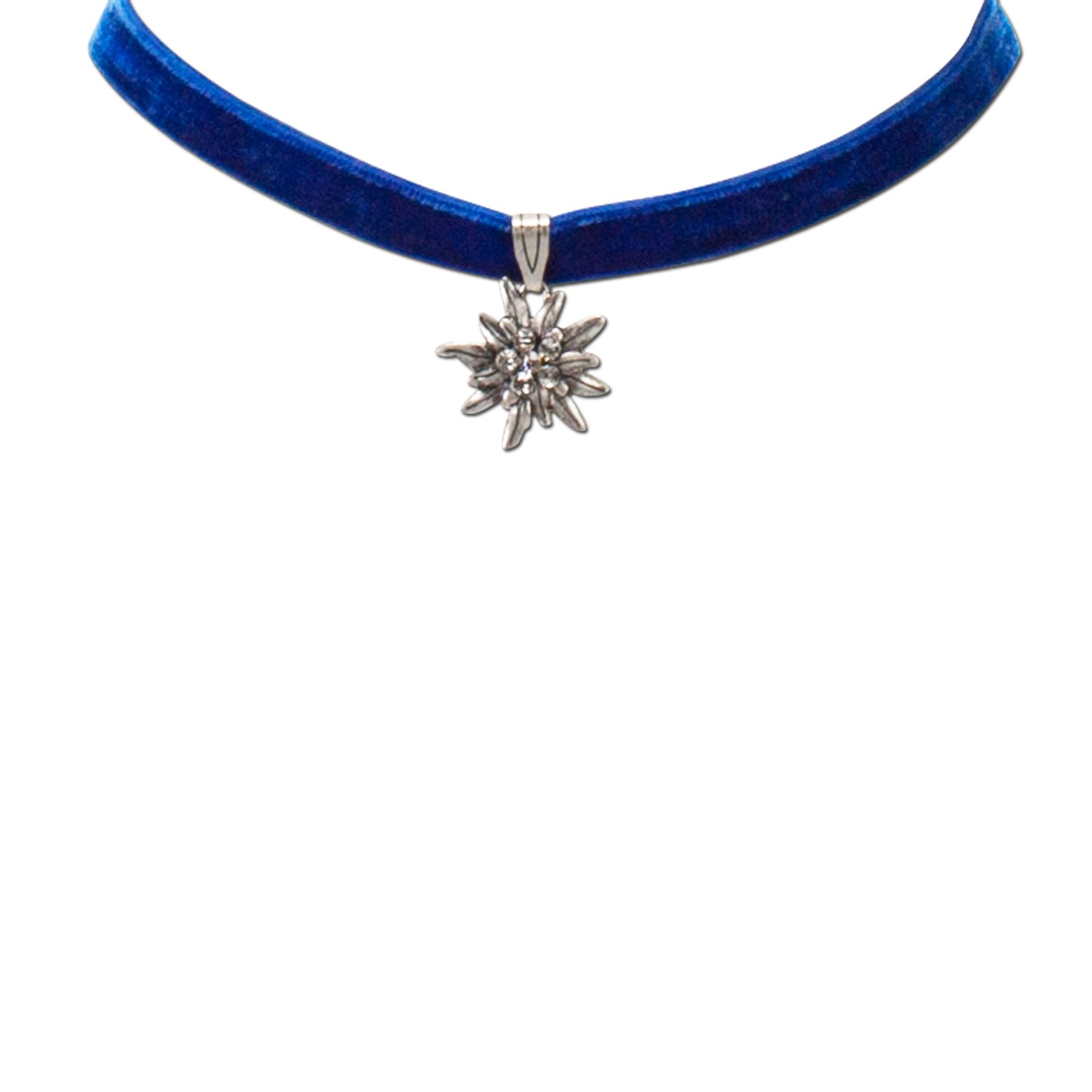 Alpenflüstern Trachten-Samt-Kropfband Strass-Edelweiß klein - Trachtenkette enganliegend, Kropfkette elastisch, Damen-Trachtenschmuck, Samtkropfband schmal in traditionellen Farben DHK099