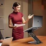 Ergonomic Laptop Stand for Desk – Adjustable Sit to Stand Computer Riser & Portable Foldable Notebook Holder Compatible with MacBook Air Pro, Dell, HP 10-17" – Aluminum, Height Up to 20" (Black)