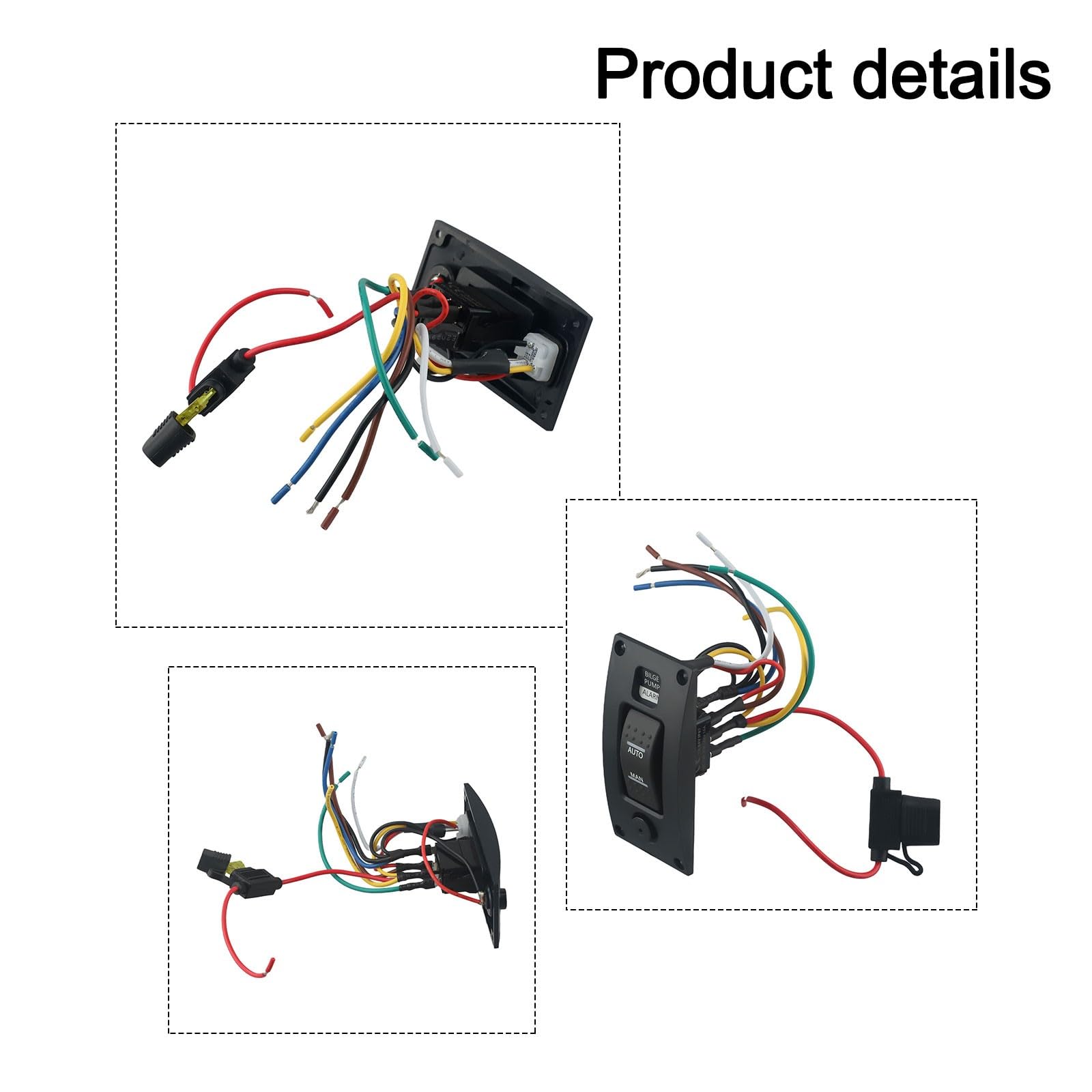 Pannello interruttore pompa di sentina a 3 vie, 12 V/24 V con allarme, impermeabile IP66, controllo manuale automatico, fusibile 20 A, etichetta retroilluminata per barche marine
