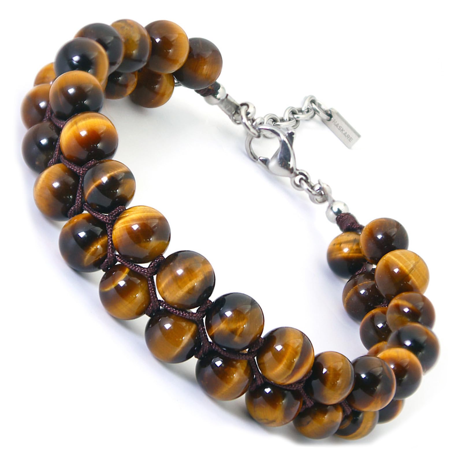HASKARE Mens Tigers Eye Bracelet, Natural Stone Double Tiger Eye Adjustable Durable Wired Beads Bracelet for Men Premium Protection Gemstone Men
