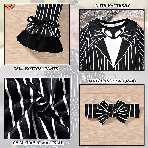 Image of HINTINA Toddler Baby Girls Halloween Thanksgiving Outfits Bell Bottom Flared Pants Set
