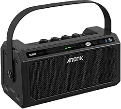 Amplificador Portátil para Guitarra Elétrica AROMA TG-08 com Bluetooth 5.0, Bateria Recarregável USB-C, 8W de Potência, Efeitos DSP (Clean/Overdrive/Delay/Reverb), 20 Ritmos e Metrônomo - Ideal