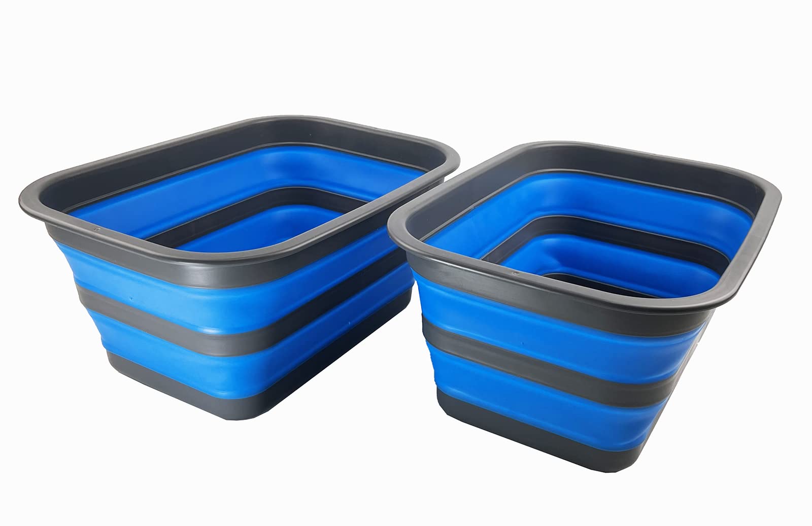 SAMMART 12L Collapsible Tub - Portable Outdoor Picnic Tray - Portable Washing Basin - Space Saving Plastic Washtub (Grey/Blue (Set of 2))