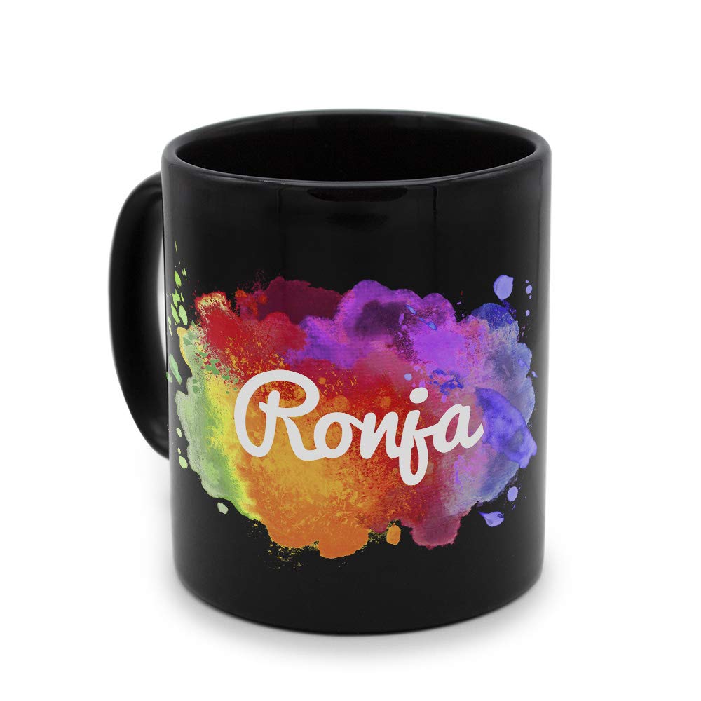 Printplanet Tasse Mit Namen Katja – Schwarzer Kaffeebecher, Motiv Painted Heart, Personalisiert