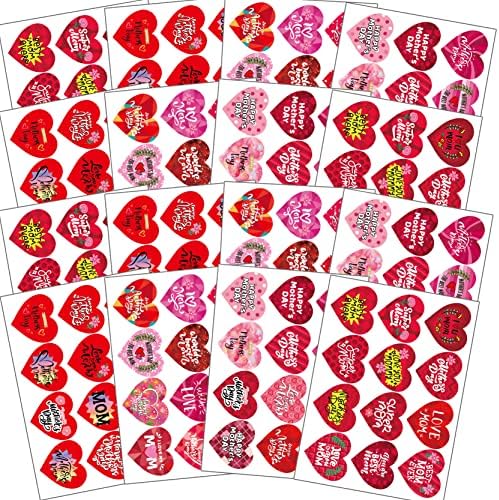 FAMYGFT 192PCS Mothers Day Gift Tag Stickers Pink Red Love Heart Happy Mothers Day Stickers Mothers Day Label Mom Sticker Envelope Seal Craft Kids Gift Wrap Box Card Party Favor Present Decoration