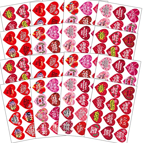 Famygft 192Pcs Mothers Day Gift Tag Stickers Pink Red Love Heart Happy Mothers Day Stickers Mothers Day Label Mom Sticker Envelope Seal Craft Kids Gift Wrap Box Card Party Favor Present Decoration #TOP27