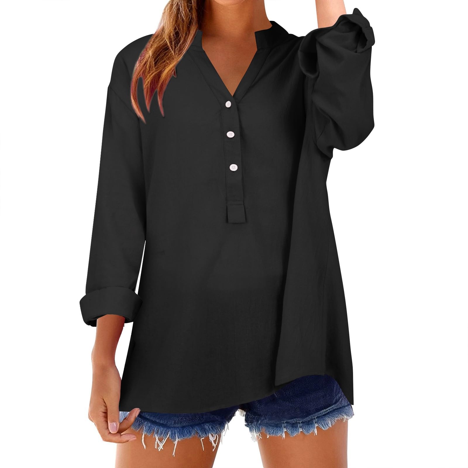 Womens Tops V Neck Long Sleeve T Basic Solid Linen Blouses UK Loose Fit Button Down T Shirts Laple Collared Shirts for Women Office & Formal Wear Casual Work Out Top Plus Size Camouflage, M