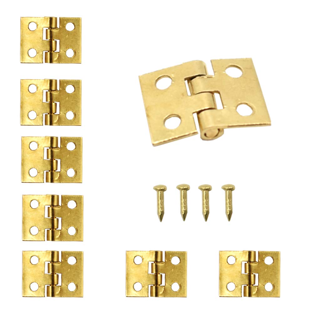 Le-Stone Gold 100Pcs Mini Hinges Brass Folding Hinge Connectors 180-Degree Rotation Hardware Hinges With Screws For Cabinets Drawers Wooden Boxes Handicrafts Toy Houses