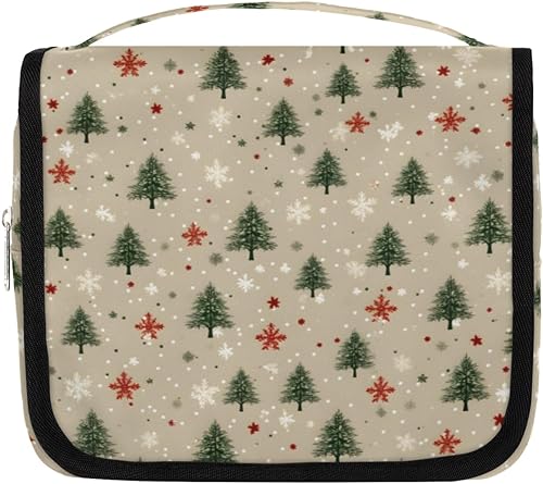 Christmas Tree Theme Pattern Toiletry Bag for Women, Travel Makeup Organizer with Hanging Hook, Traveling Cosmetic Bags for Toiletries Accessories