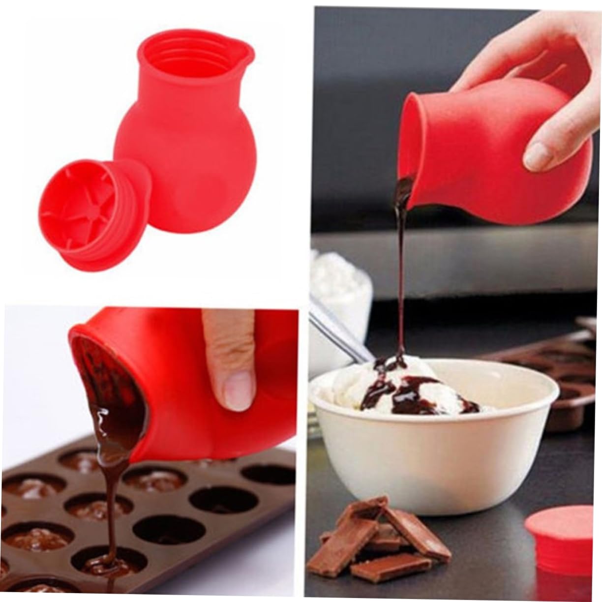 BRIGHTFUFU Red Silicone Chocolate Melting Pot Mould for Easy Microwave Melting Pouring for Baking