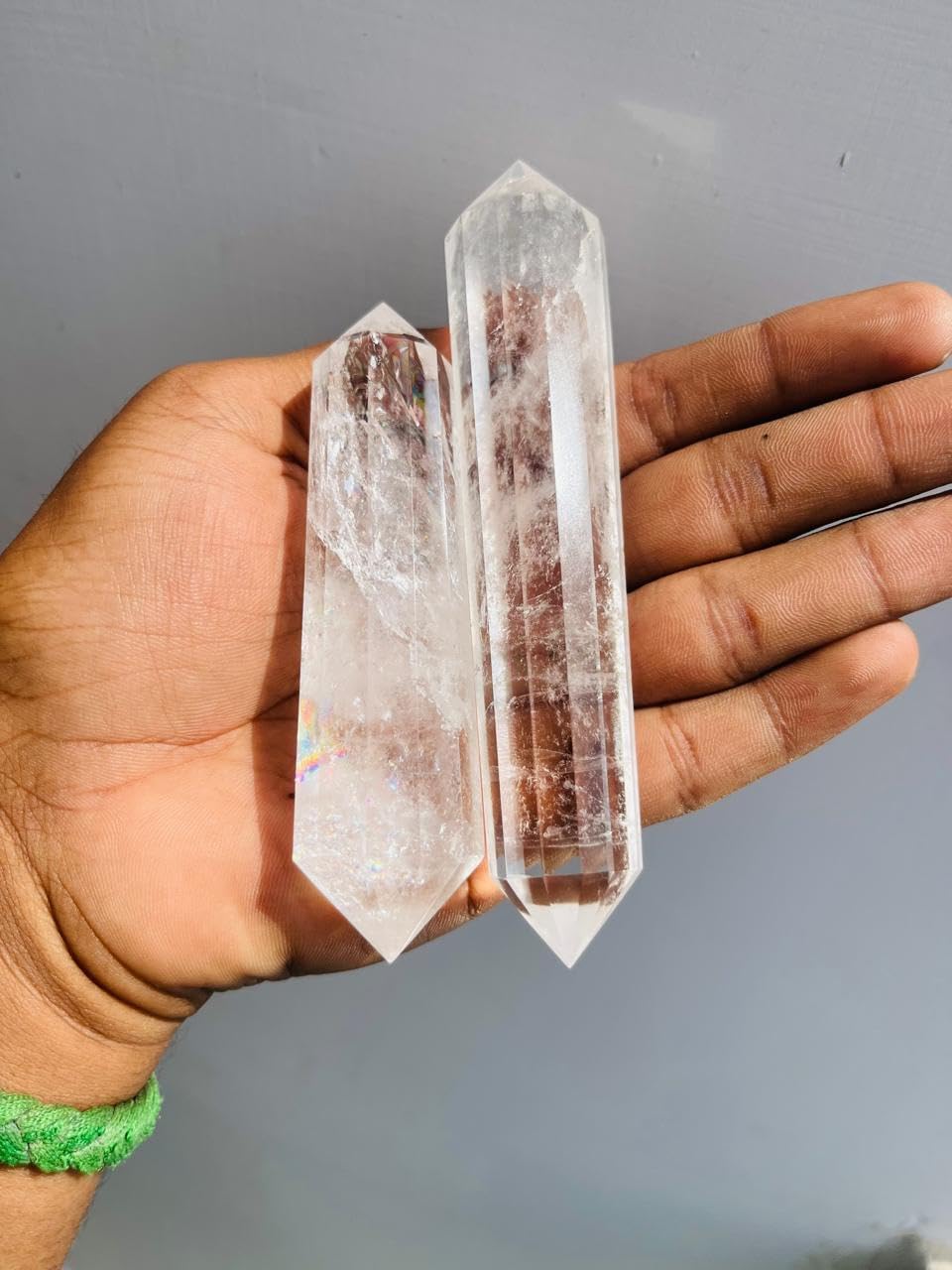 1Pcs Clear Quartz Double Terminated Point Crystal Gifts Healing Crystal Handmade Crystal Carved Point for Home Office Decorative 4-5inche - Image 7