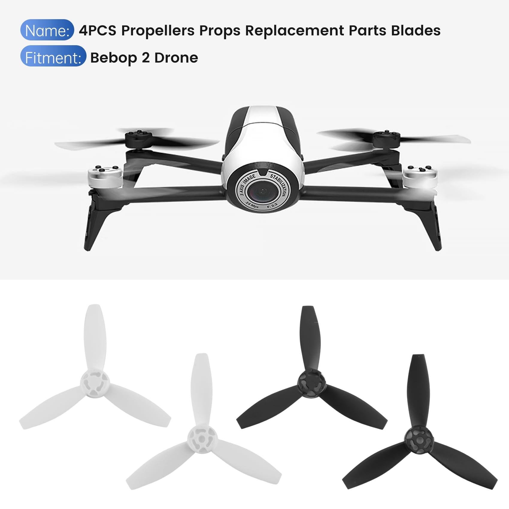 4 HéLices Accessoires Lames de PièCes de Rechange pour Parrot Bebop 2 Drone Noir Blanc