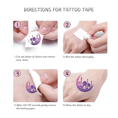 Miniatura 3 de Eid Mubarak - Tatuaje temporal para niños, 10 hojas de calcomanías de vinilo islámico, calcomanías de tatuaje facial para niños, niñas, niños,