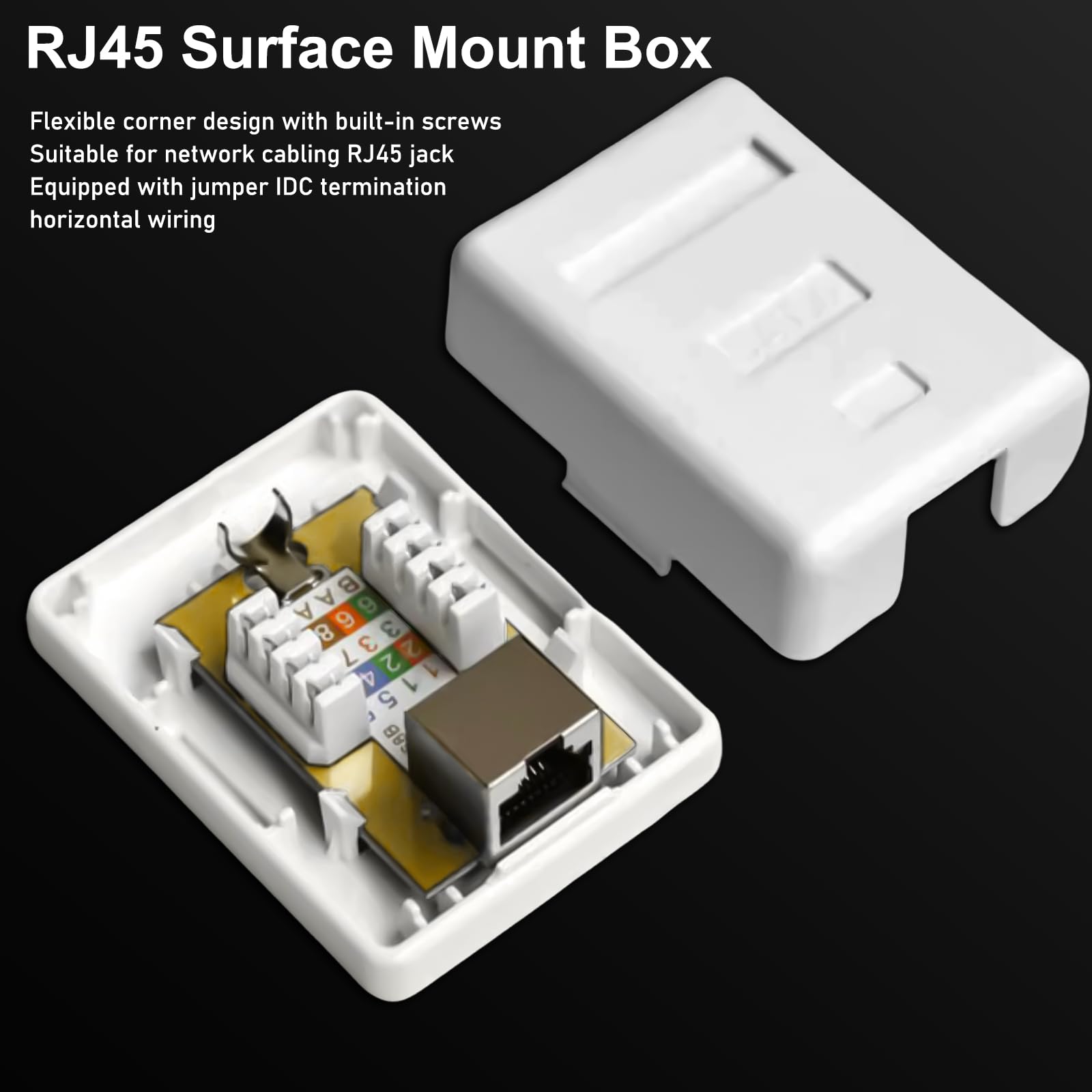 Prises Réseau CAT 6A En Saillie - Lot De 10, RJ45 Femelle Blindée, Pour Câblage Ethernet 10 Gbit/s - Montage Mural Facile - 8
