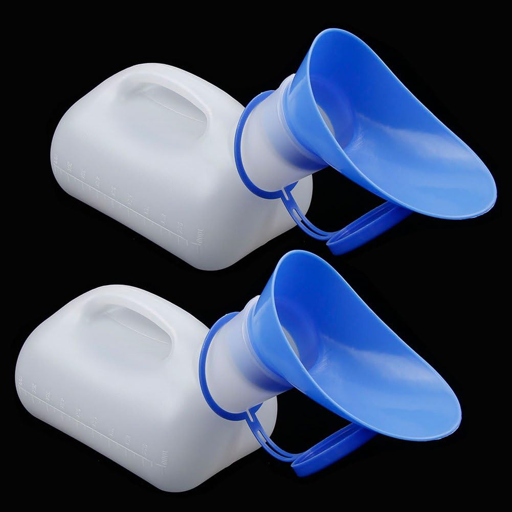 2 Pack Portable Urinals for Men, Spill Proof Travel Urinals Pee Bottle for Male Female Emergency Potties for Camping Hiking 1000ML