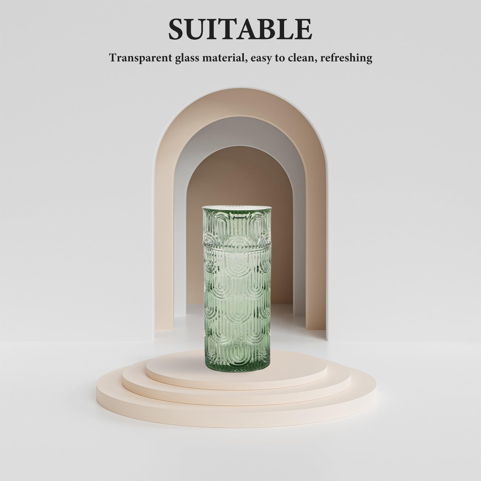 Nachttisch Wasserkaraffe Satz mit Trinkglas aus Klarem Geprägtem Glas Kaltwasserflasche und Saftkrug für Schlafzimmer und Büro Karaffe mit Deckel Vielseitig für Wasser Saft und