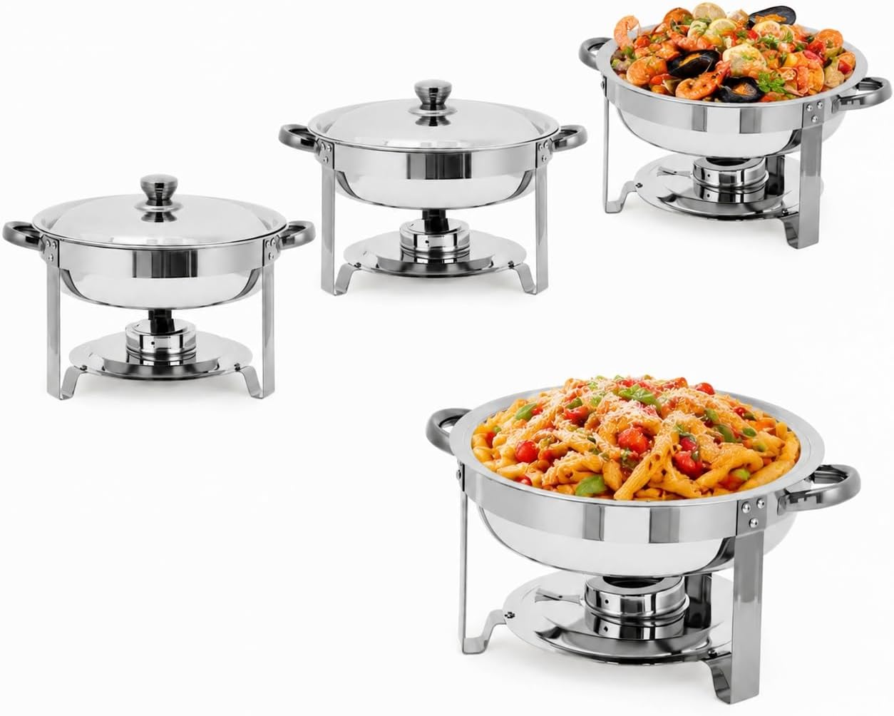 Takywep Chafing Dishes for Buffet 4 Pack, 5QT Round Stainless Steel Buffet Server and Food Warmer Set with Lids, Chafers for Catering Parties Wedding Banquet, Silver