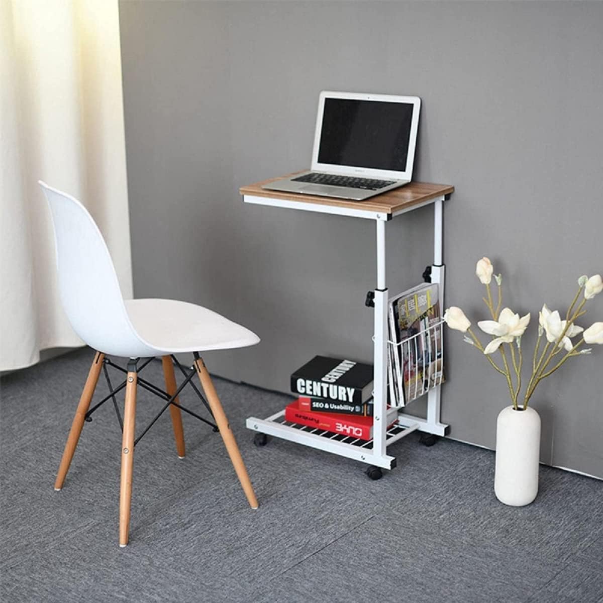 Sofatisch C-förmiger Beistelltisch, rollender Couch-Beistelltisch, höhenverstellbar, mit Ablagefläche, Metallrahmen, tragbarer Laptop-Tisch, kleiner Snack-Tisch für Sofa Schlafzimmer Kaffeetisch