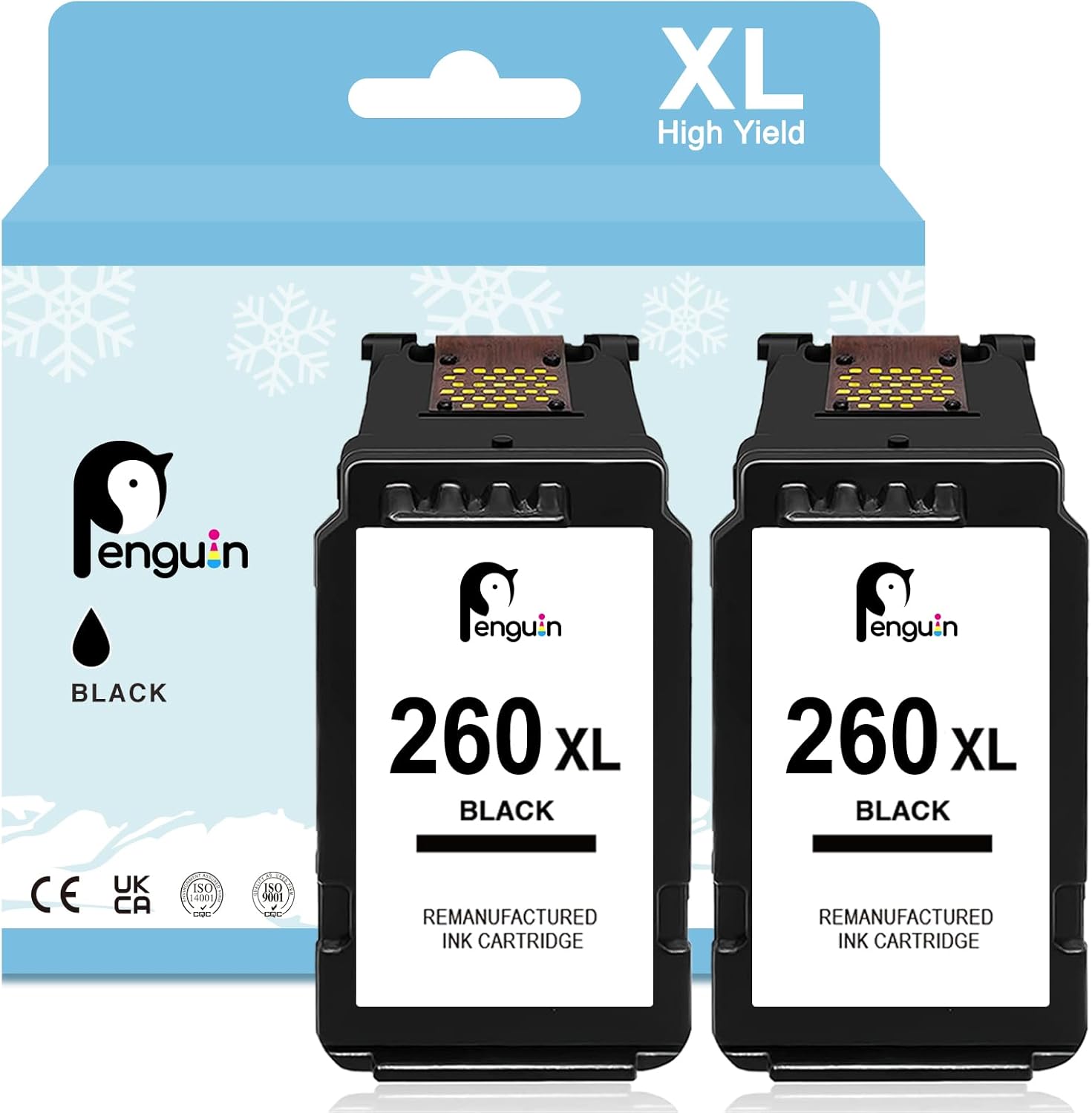 Penguin 260XL Black Ink Cartridge for Canon Printer Ink 260 for PIXMA TS6420a TR7020 TR7022 TR7022a TS5320 TS6400 TS5300 Printers for Canon pg-260 260 Black Ink Cartridge 2 Black Combo Pack