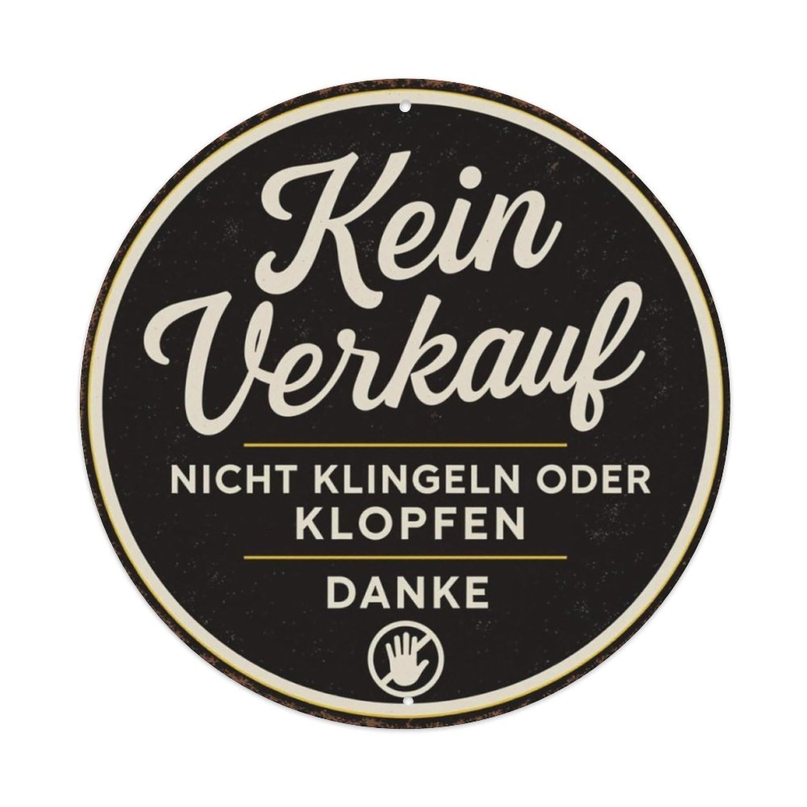 German No Soliciting Warning Round Decor Sign Vintage Aluminium Metal Sign, Retro Wall Decor for Home, Bar, Garage & Farmhouse 20x20cm