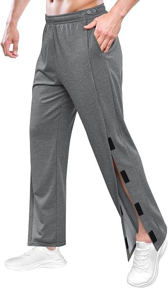 Mens Post Surgery Pants Open Bottom Easy Side Tear Away Pants for Men Sweatpants Loose Fit Post Surgery Pant with Pockets