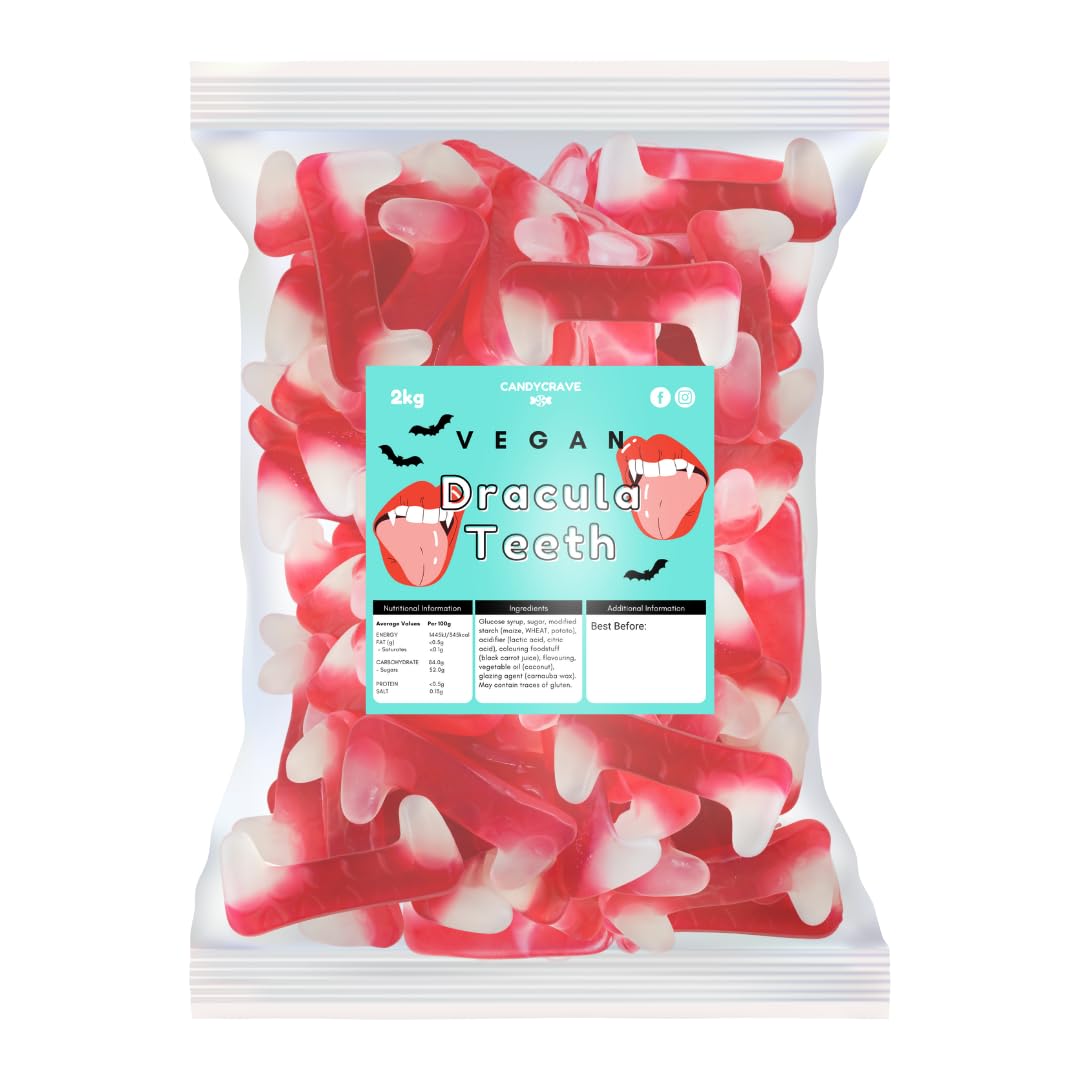 Candycrave Vegan Dracula Teeth – 2 kg Bulk Bag | Mixed Fruit Flavour | Jelly Sweets | Novelty Shape