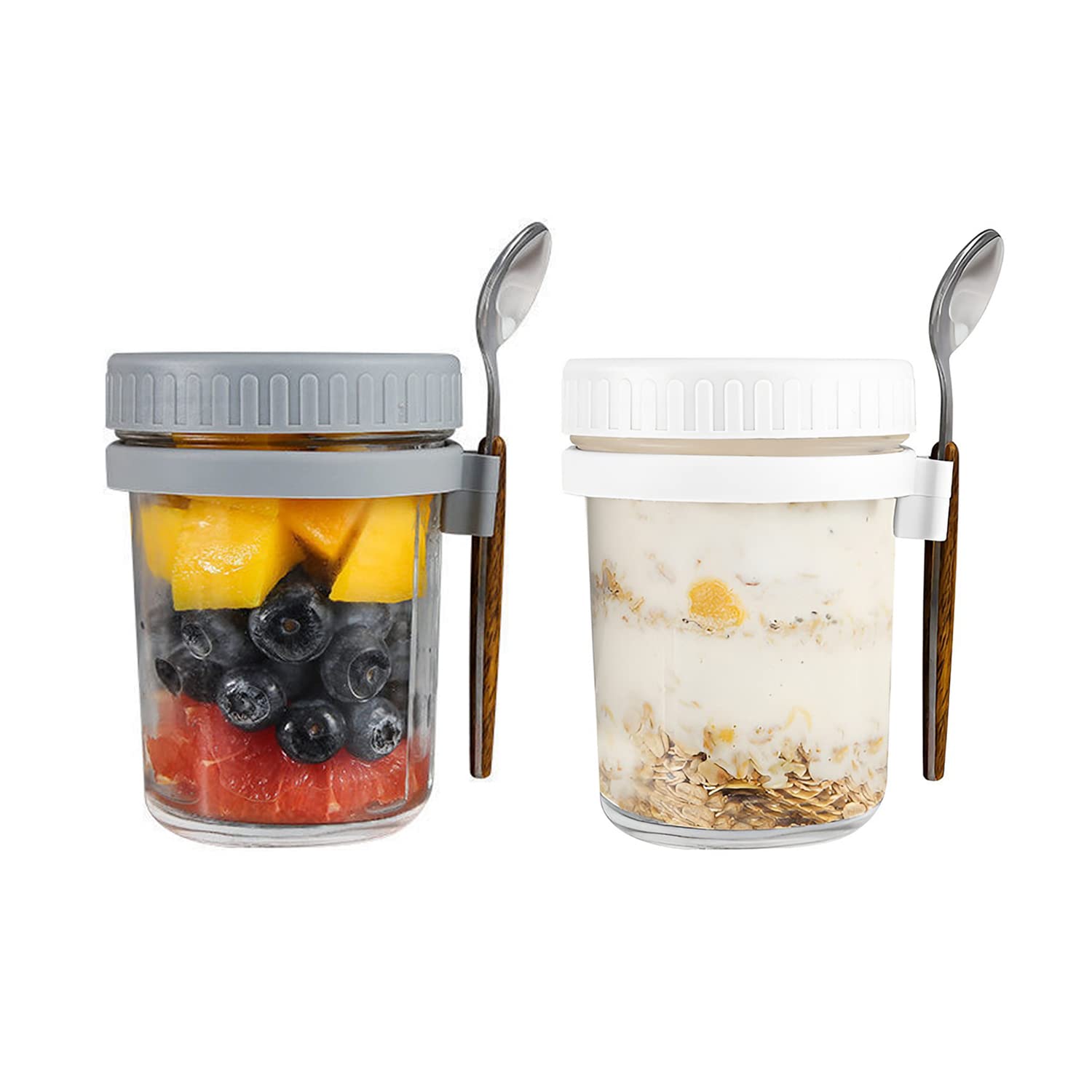 2 Pack Overnight Oats Jars with Lids and Spoon, 10 oz Airtight Breakfast Jars with Measurement Marks, Mason Jars with Lid for Salads Cereal Milk Porridge Fruit