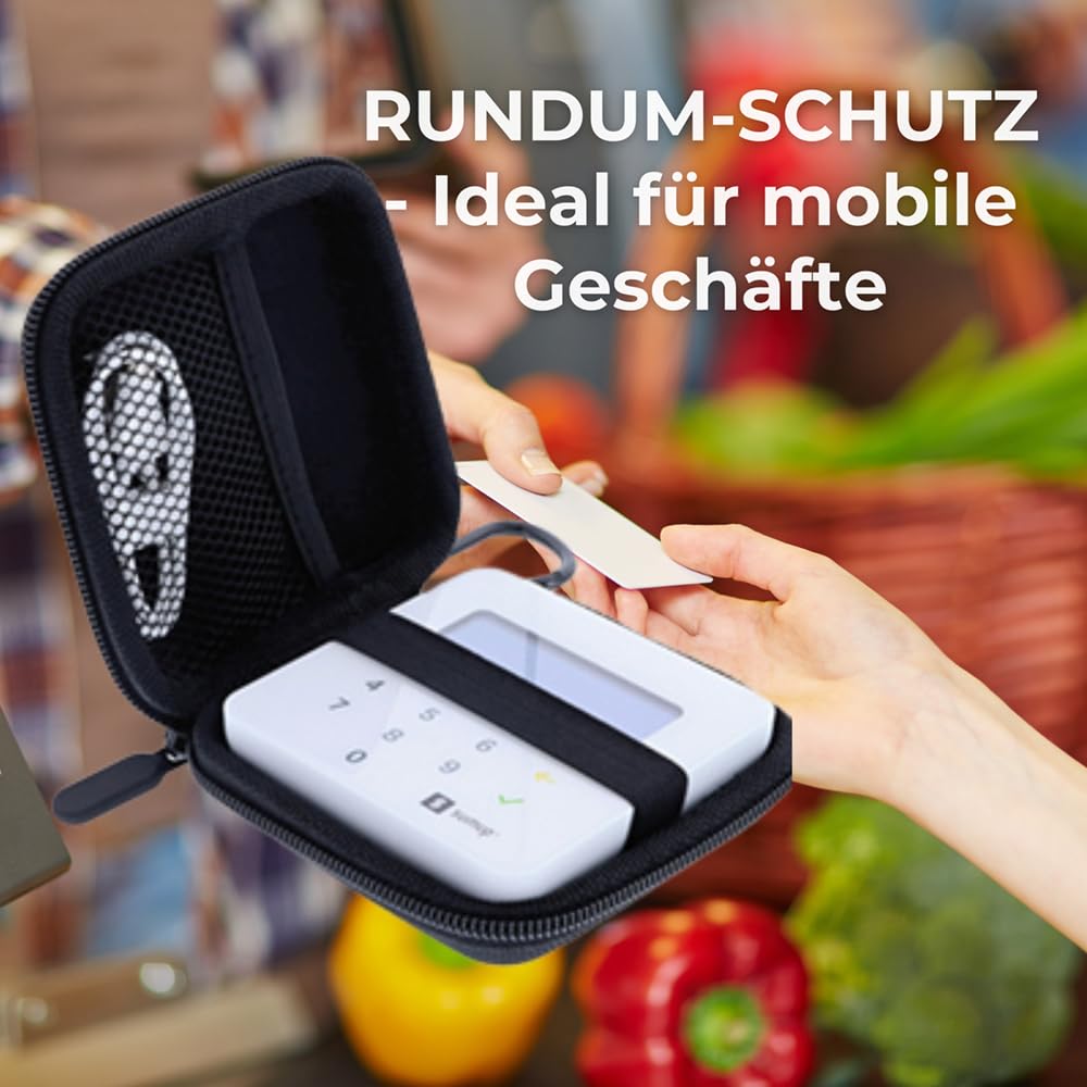 Tasche kompatibel mit SumUp Air Zahlungsterminal Schutzhülle Hartschale Hülle Aufbewahrung Kartenleser Stoßfest Staubdicht Wasserabweisend Transporttasche Zubehör Schwarz