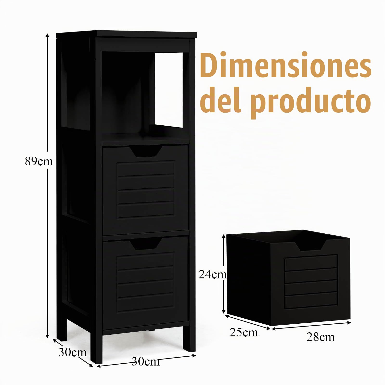 LIFEZEAL Mueble de Baño de Pie con 2 Cajones (Negro)