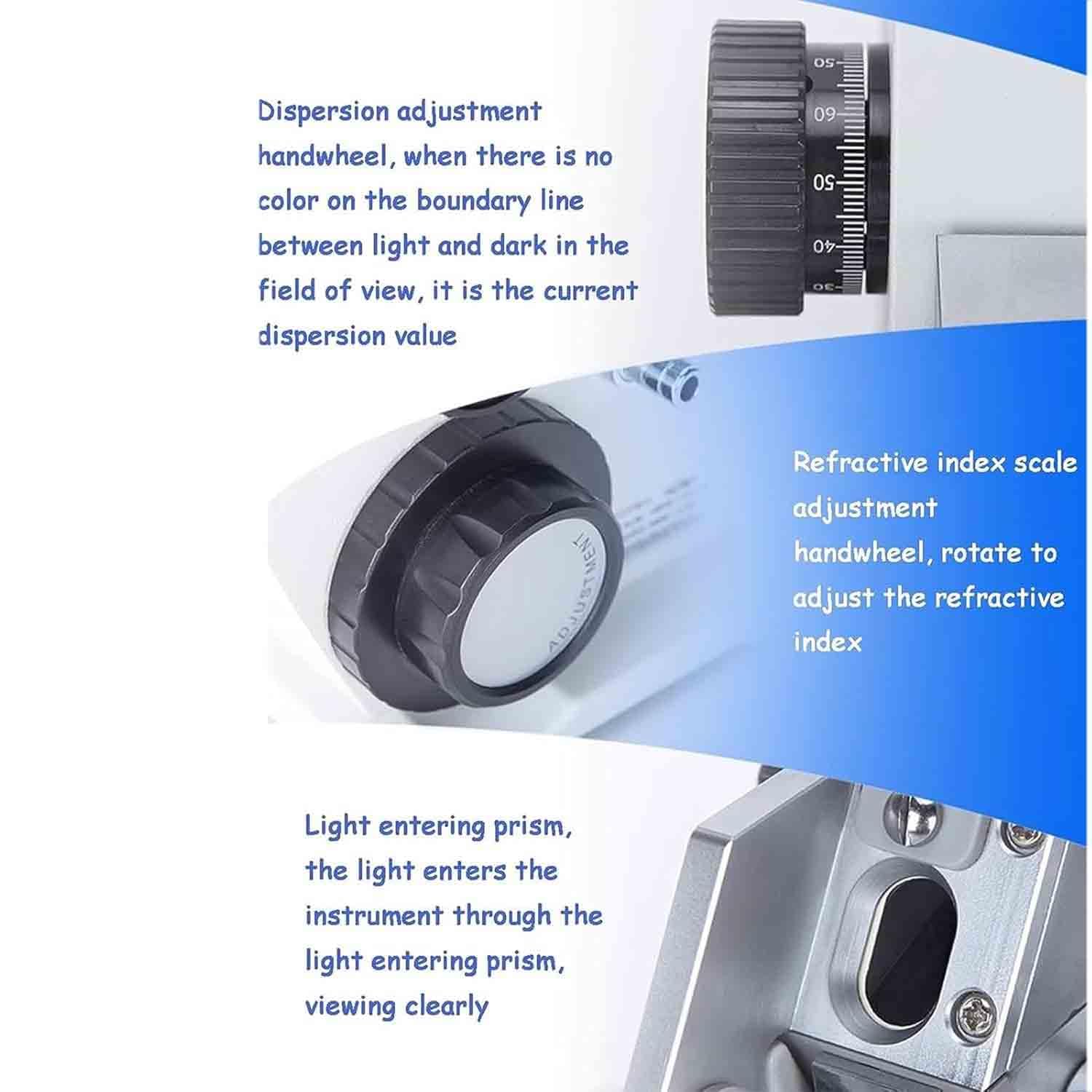 Refractómetro Digital, Refractómetro Monocular Abbe, Precisión De 0,0002, Rango De Medición De 1,3000 A 1,7000 Nd, Medición De 0 A 95% Brix, para La Industria Petrolera Y La Enseñanza De