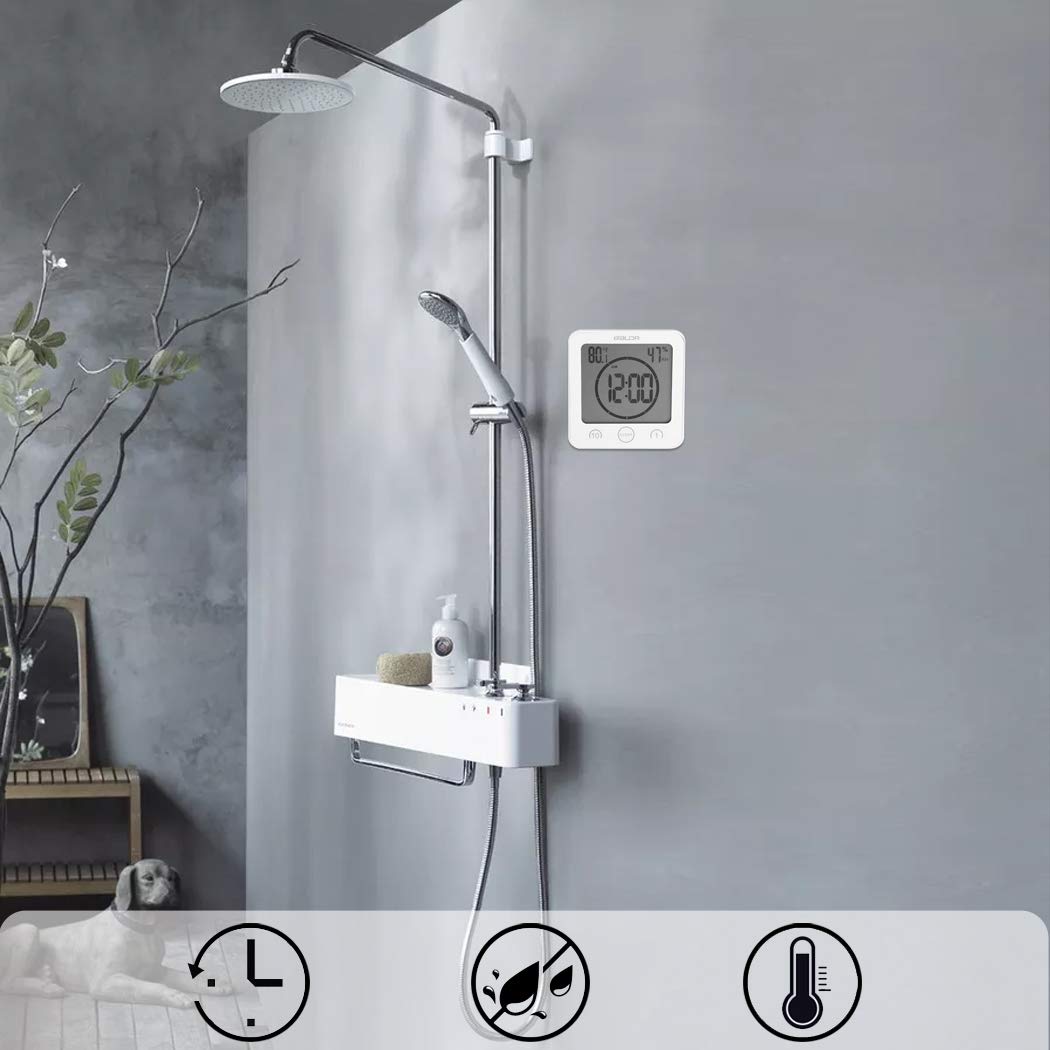 Reloj de baño Digital con Ventosa de Pared Impermeable, Pantalla Grande, Temporizador de Ducha, con Alarma, termómetro de Temperatura, higrómetro, Temporizador de Cuenta Regresiva
