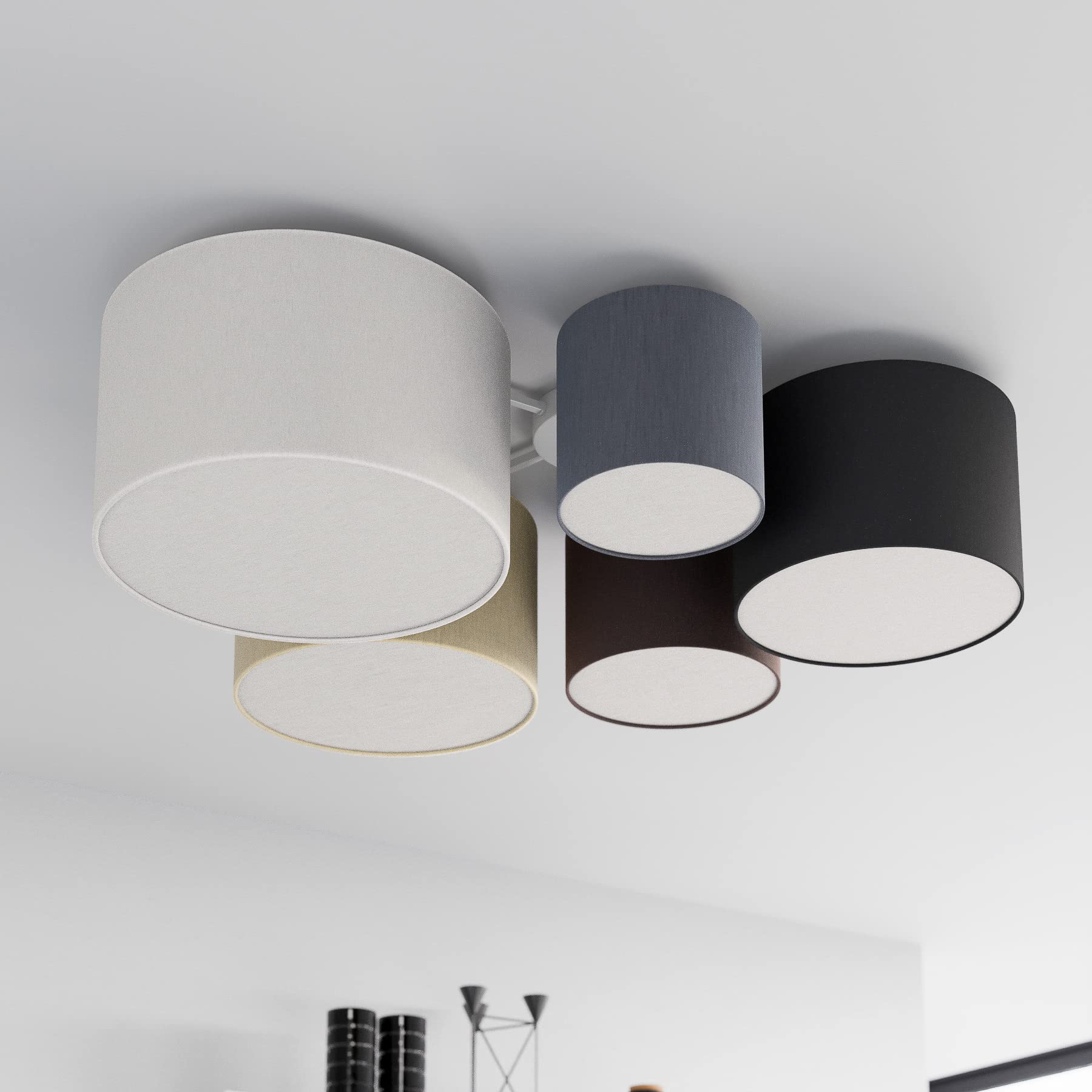 Lindby Stoff Deckenlampe grau, braun schwarz beige weiß 5 Schirme Ø 20 25 30 35 40 cm 5x E27 max. 60W ohne Leuchtmittel Textil Deckenleuchte