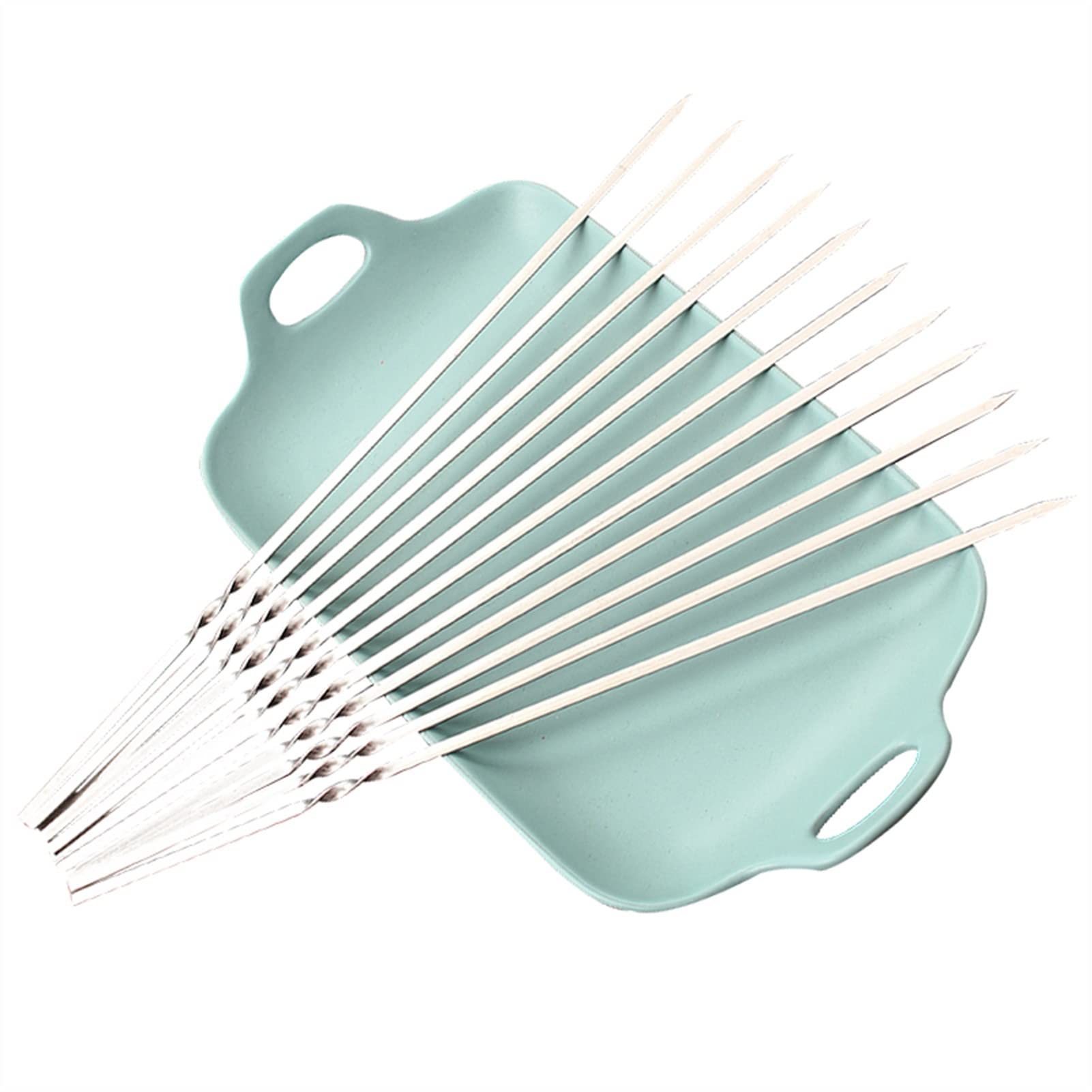 HMTE 10 UNIDS Reutilizable Plano Acero Inoxidable Barbacoa Brochetas BBQ Aguja Palo Al Aire Libre Interior Camping Picnic Herramienta para Hornear Suministros De Cocina (Color : 10PCS) (10pcs)