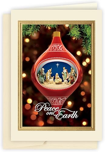 Paquete de 25 tarjetas, tarjetas de Navidad religiosas con sobres forrados de papel de aluminio (adorno de natividad), para negocios o consumidores