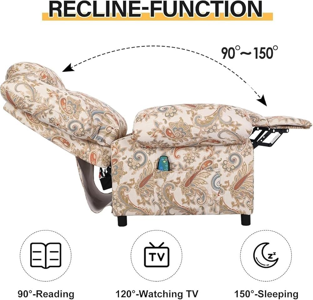 Electric Power Lift Recliner Chair Overstuffed Manual Recliner with Heat Massage, Side Pockets, Padded Backrest, Thick Seat Cushion for Home Theater Adults