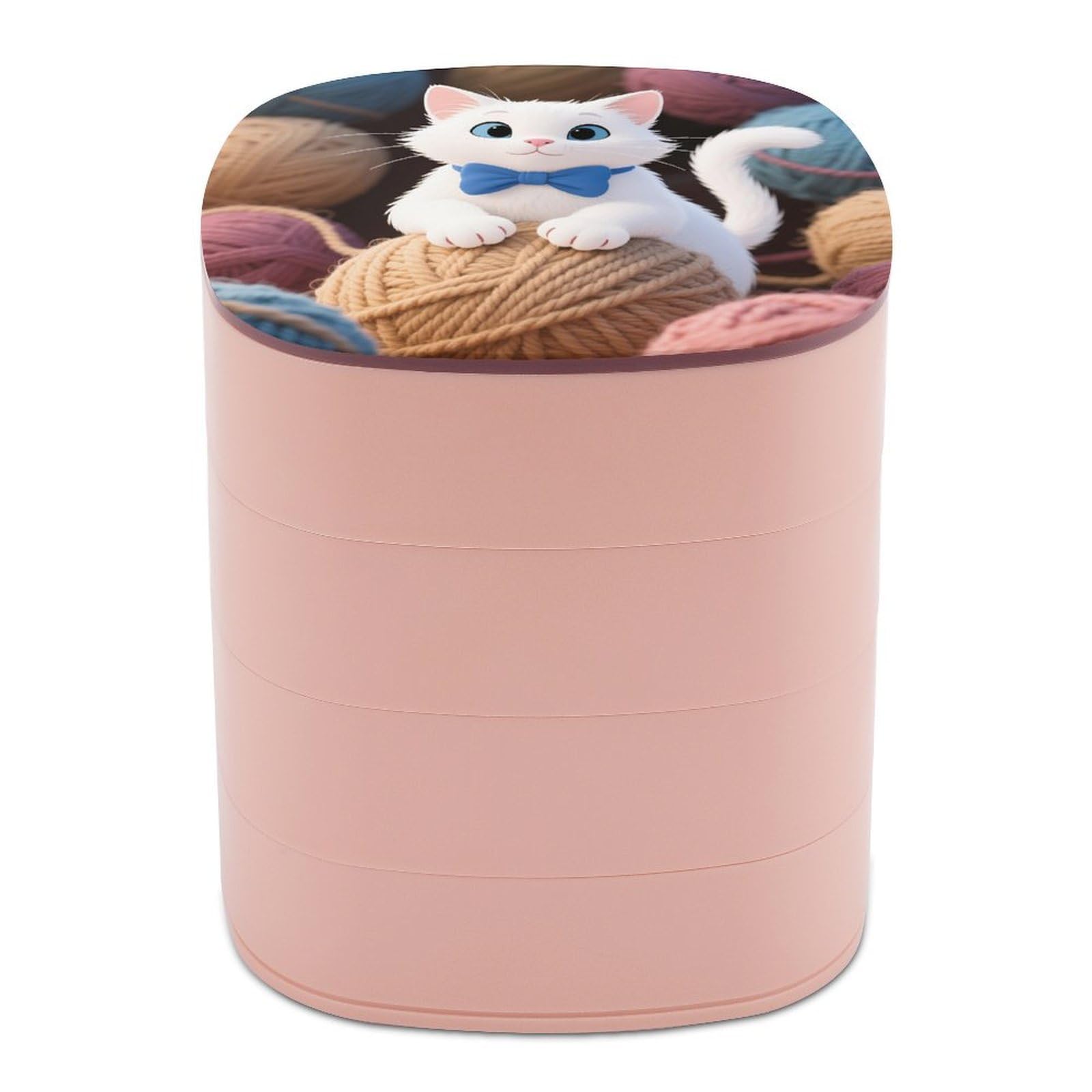 VstaDank White Cat Jewelry Box with Mirror 4-Layer Rotating Jewelry Tray Case Portable Jewelry Case Trinket Boxes Trinket Cases Travel Jewelry Organizer Earrings Storage Box
