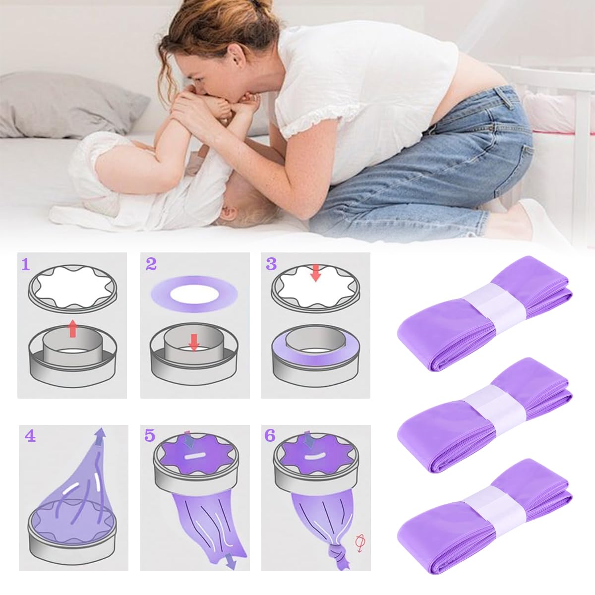 12 scatole di ricarica per pannolini, pattumiera per pannolini, antiodore, spessore 4,5 m (viola), compatibile con Tommee Tippee, Angelcare, LitterLocker, germoglio