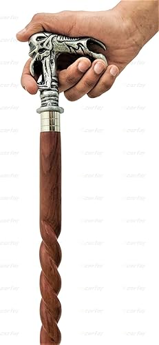 Miniatura 3 de Carfar Handicrafts - Bastón de mano hecho a mano, color plateado, antiguo para hombres y mujeres, madera tallada y metal II