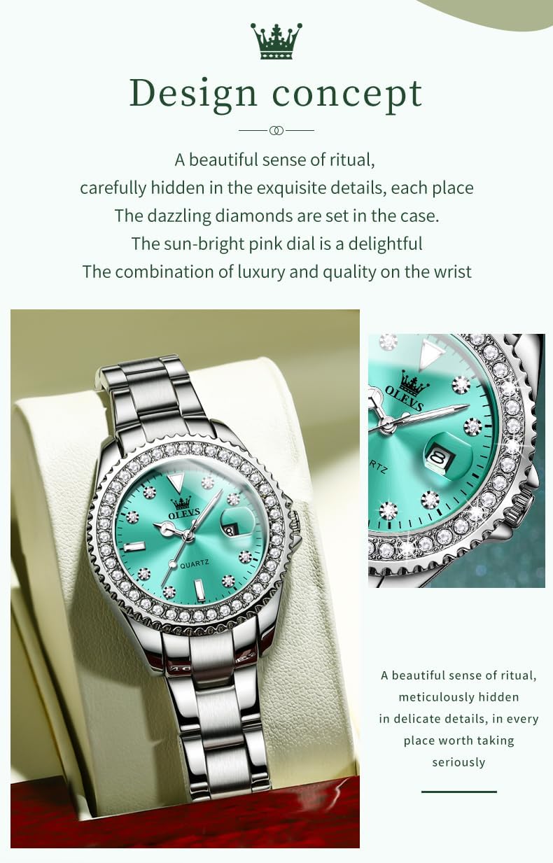 OLEVS Ladies Watch Diamond Dress Quartz Analog Female Watches Stainless Steel Two Tone Waterproof Luminous Day Date for Womens Wrist Watch Gift - Image 5